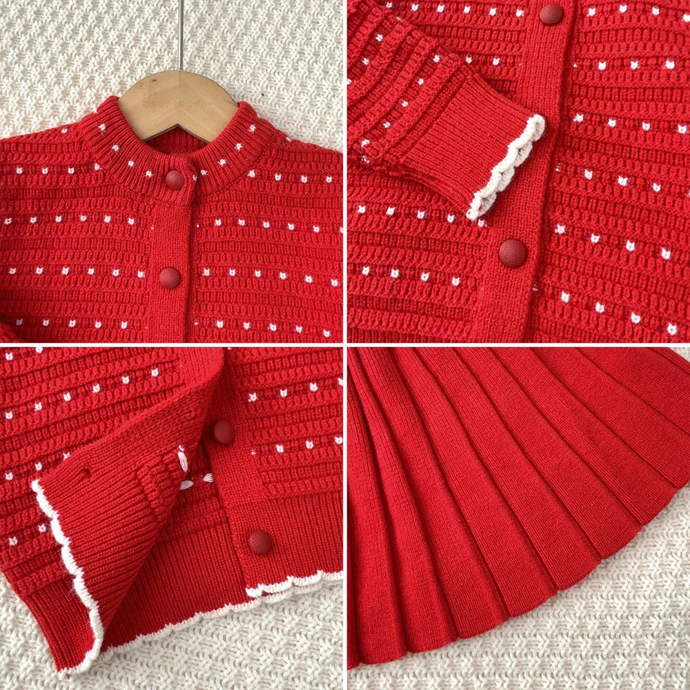 2-6 Years Old Cute Baby Girls Outfits Autumn and Winter New Knitted Sweater and Short Skirt Children's Sweet Princess Clothing
