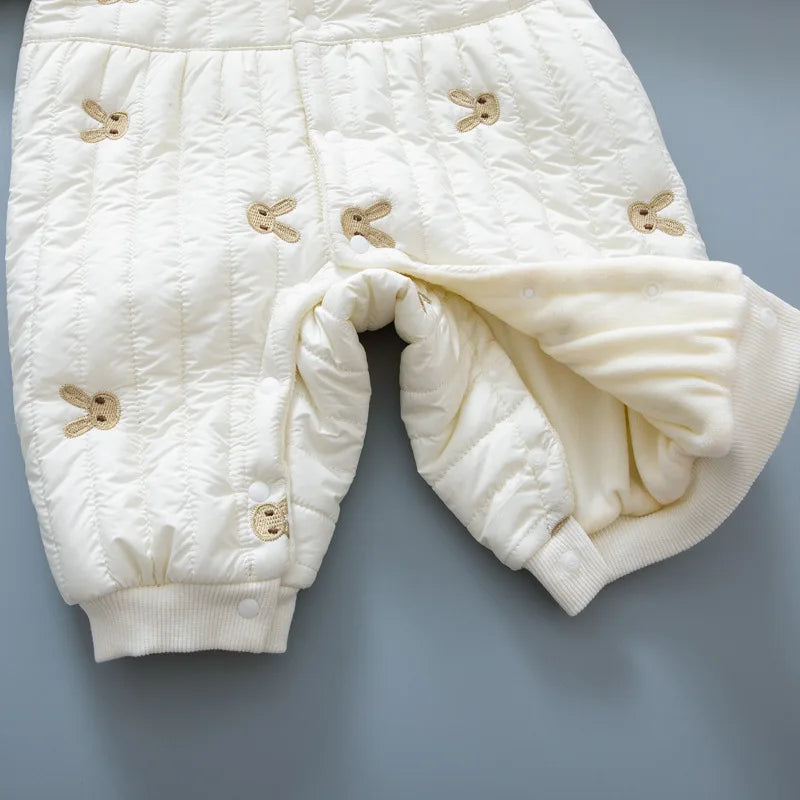 Baby Clothes Newborn Rompers 2024 Winter Cotton-padded Infant Girls Jumpsuit Toddler Embroidered Bunny Turn Down Collar Outwear