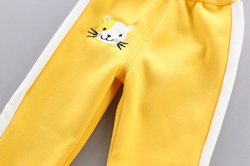 2023 Winter Baby Clothes Sets Autumn Cotton Thick Warm Suit Hooded Sweater Cartoon Cute Three-Piece Baby Girls Boy Fleece Outfit