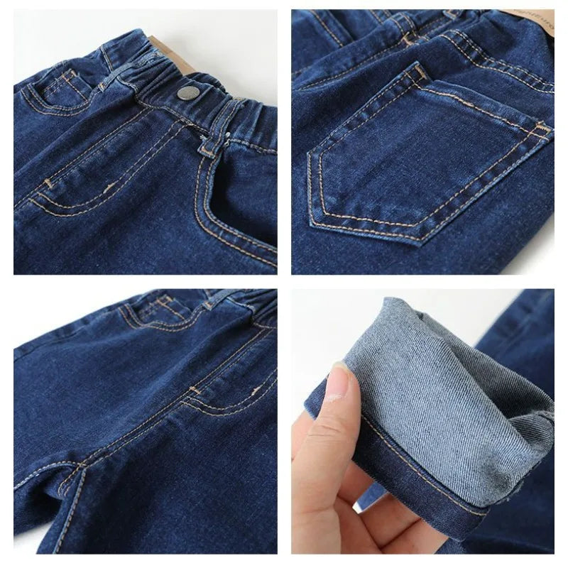 2026 Kids Boys Jeans BELLBELL Autumn 1-6Yrs Baby Boys Solid Denim Pant Winter Integrated Warm Toddler Infant Boys Trousers