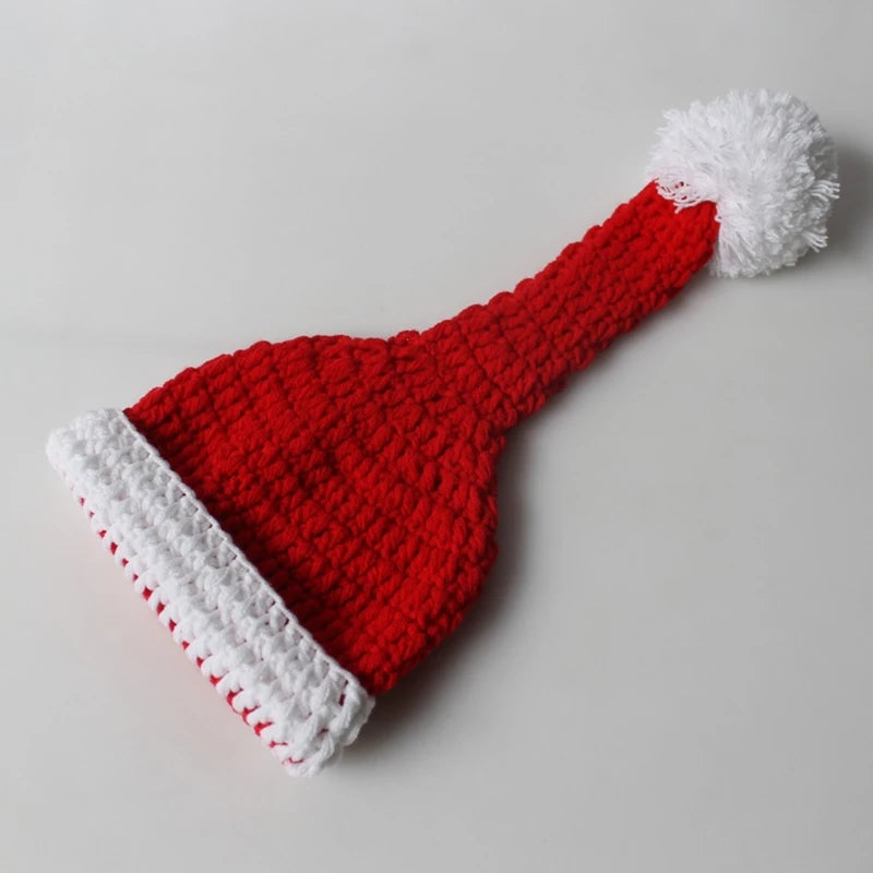Knitted Clothes Christmas Baby Photography Props Outfits Santa Red & White Hat Pants for Infant Newborn Kid A2UB