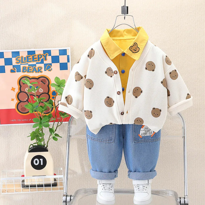 0-4 years old autumn new fashion cute car baby suit boys and girls long-sleeved striped three-piece children's sports suit
