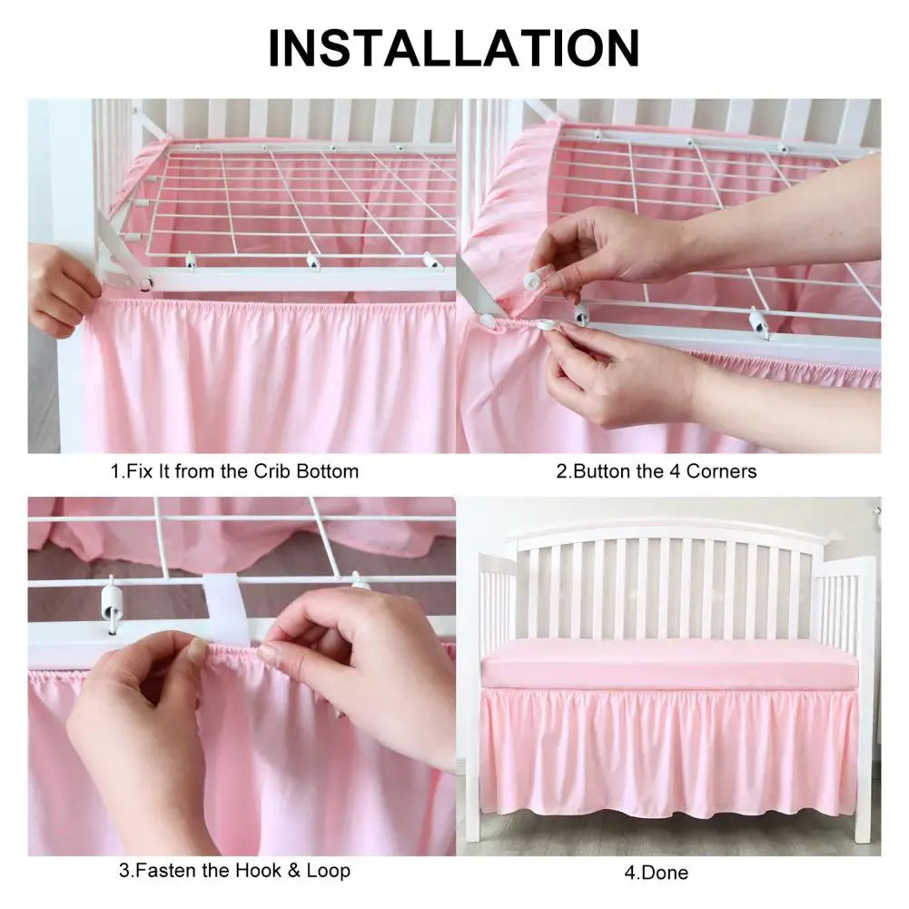 Nursery Decor Accessory Soft Elastic Baby Crib Bed Skirt for Bedroom Easy Installation Dust Cover Pleated Toddler for Boys