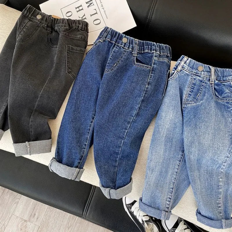 2026 Kids Boys Jeans BELLBELL Autumn 1-6Yrs Baby Boys Solid Denim Pant Winter Integrated Warm Toddler Infant Boys Trousers