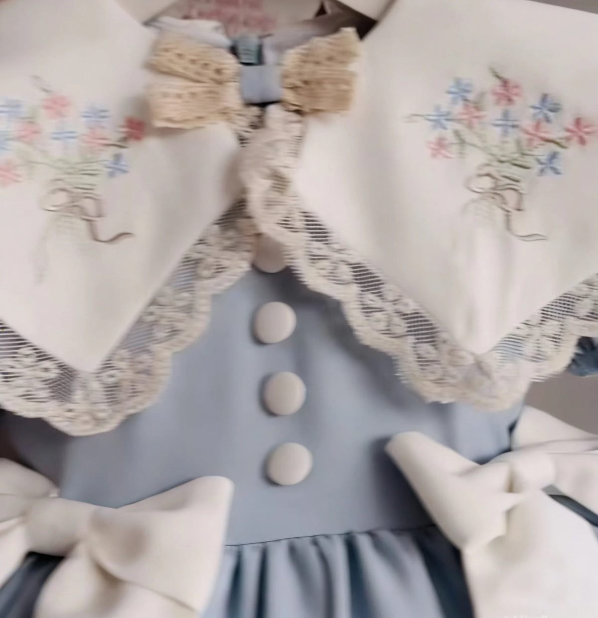 0-12Y Baby Girl Summer Light Blue Embroidery Vintage Princess Dress for Birthday Photography Holiday Eid B522