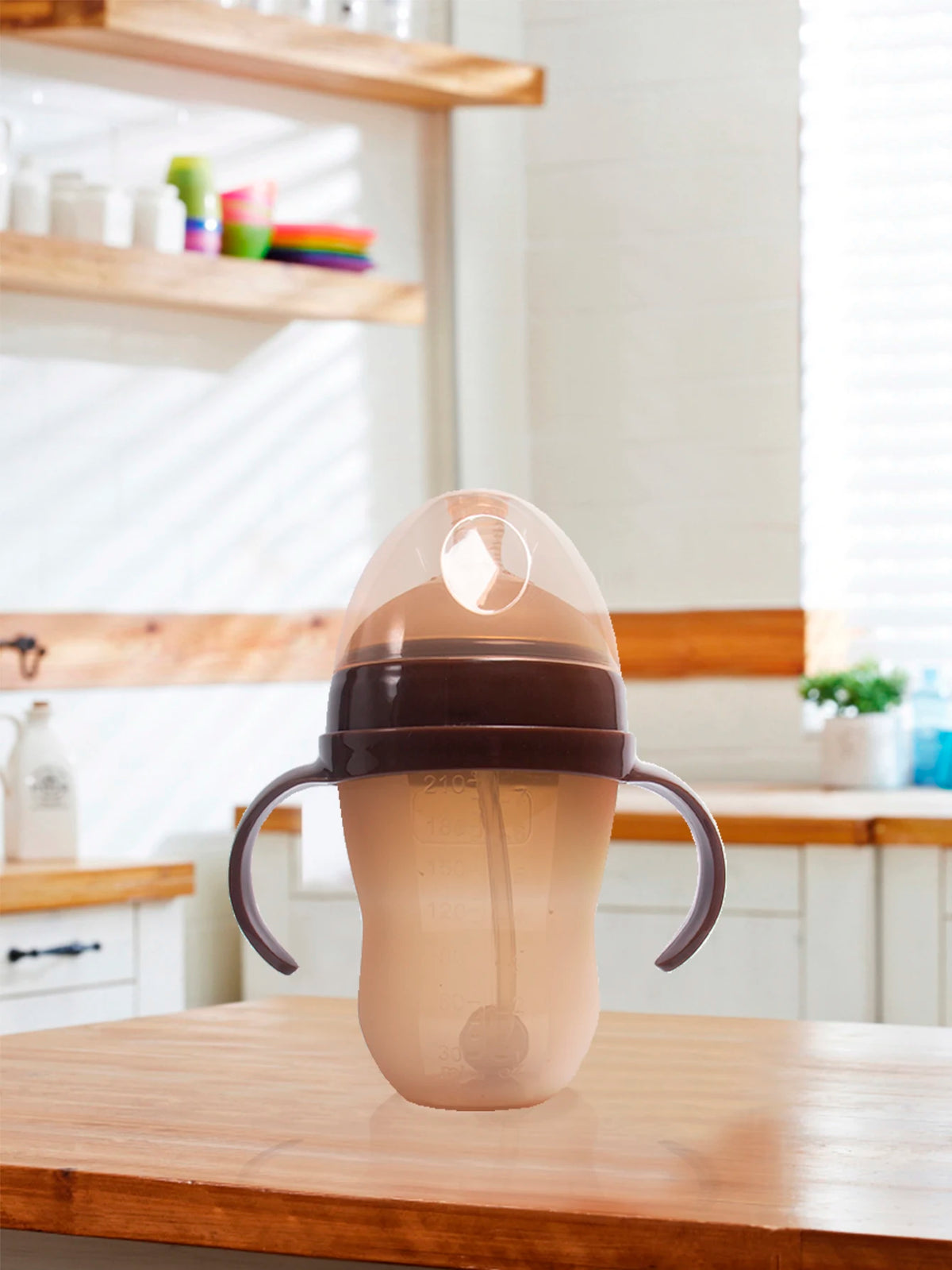 1Pc Silicone Baby Bottle 150ml/240ml Soft Durable against drops Big Mouth Pacifier Head Silicone with Handle and Gravity Ball