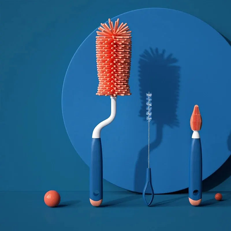 3-Piece Silicone Bottle Brush 360° Rotating Baby Nipple Brush Washing Cup Brush Bottle Cleaning Brush Set