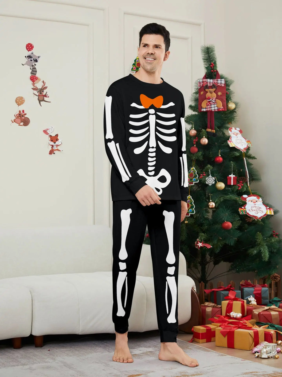 Halloween parent-child home costume European and American skull bone adult children and baby horror prank costume pajama set