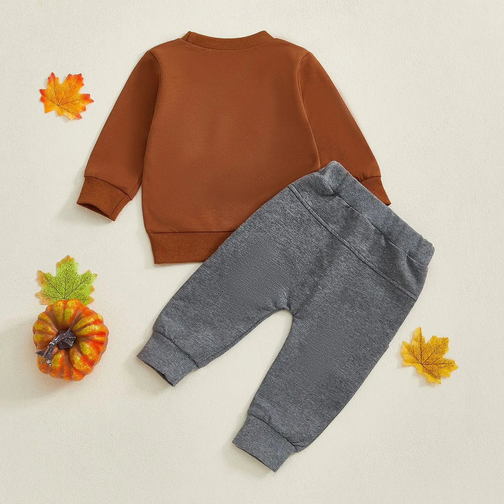 Halloween Children's Clothing 2026 Autumn Children's Clothes Boys Pumpkin Embroidery Long-sleeved Sweater Trousers Two-piece Set