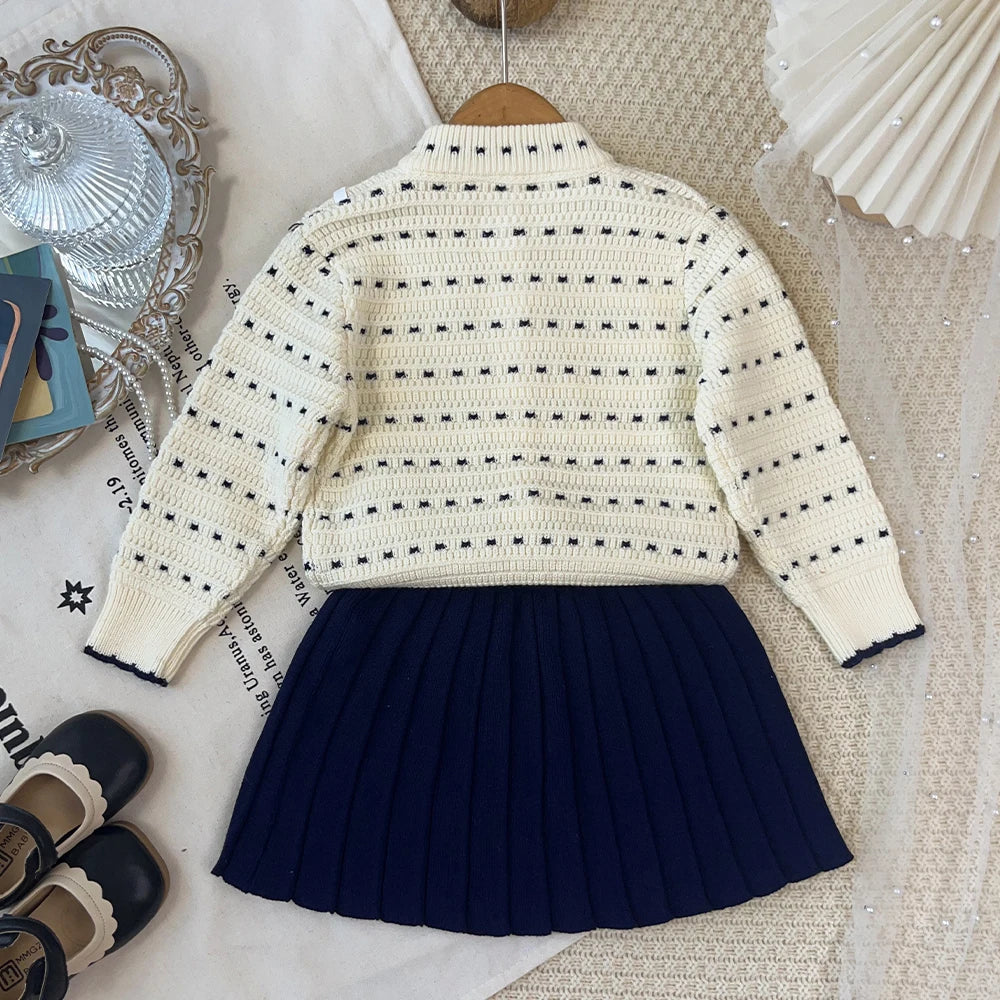 2-6 Years Old Cute Baby Girls Outfits Autumn and Winter New Knitted Sweater and Short Skirt Children's Sweet Princess Clothing