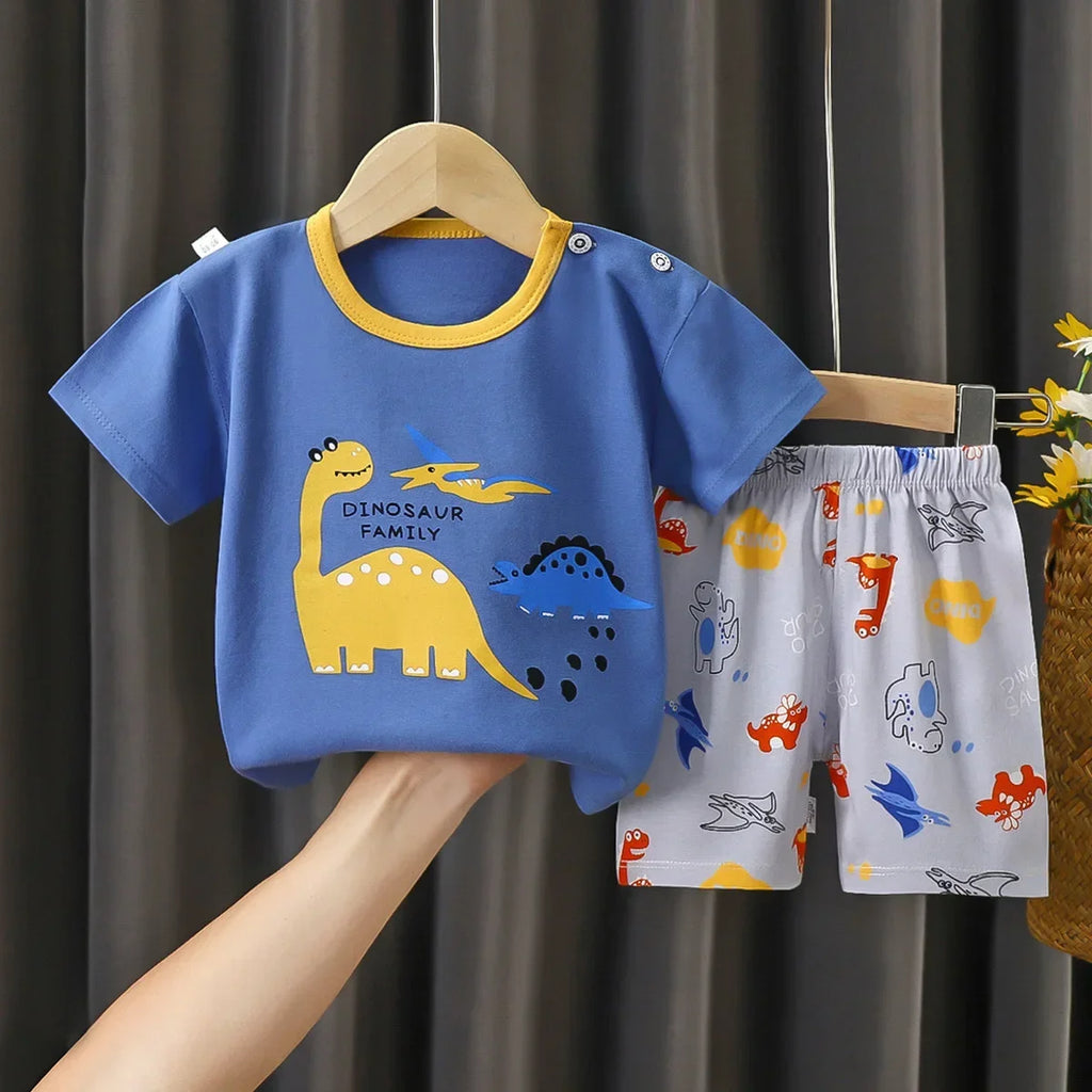 2-6 Years Baby Girl Summer Set Children's Short-sleeved Shorts Suit Cotton T-shirt Little Girls Unicorn Giraffe Cartoon Set