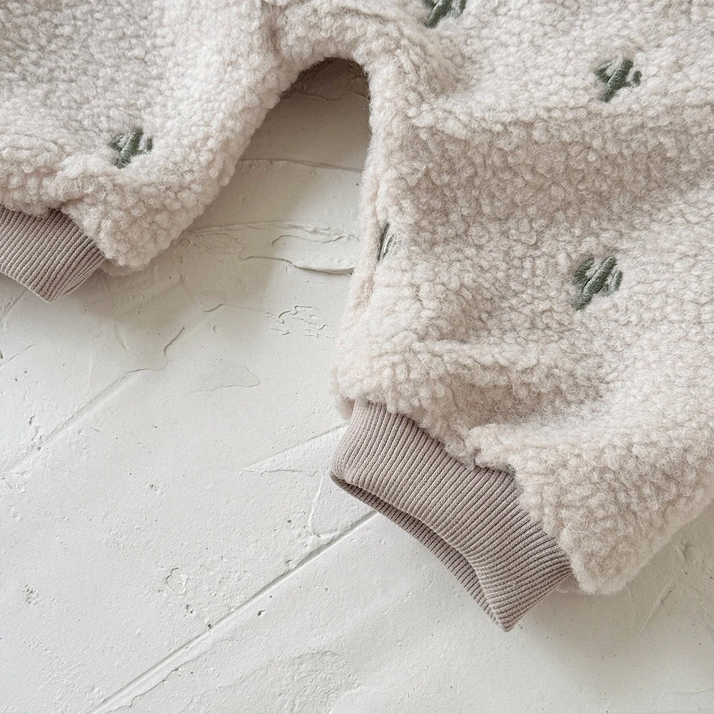 Newborn Baby Clothes Soft Plush Winter Baby Boys Girls Jumpsuit Cactus Embroidery Hooded Warm Rompers