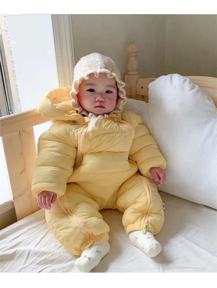 New Newborn Baby Clothes Jumpsuit, Solid Color Crawling Clothes for Boys and Girls Aged 0-3 Years, Winter Cotton Outfits for