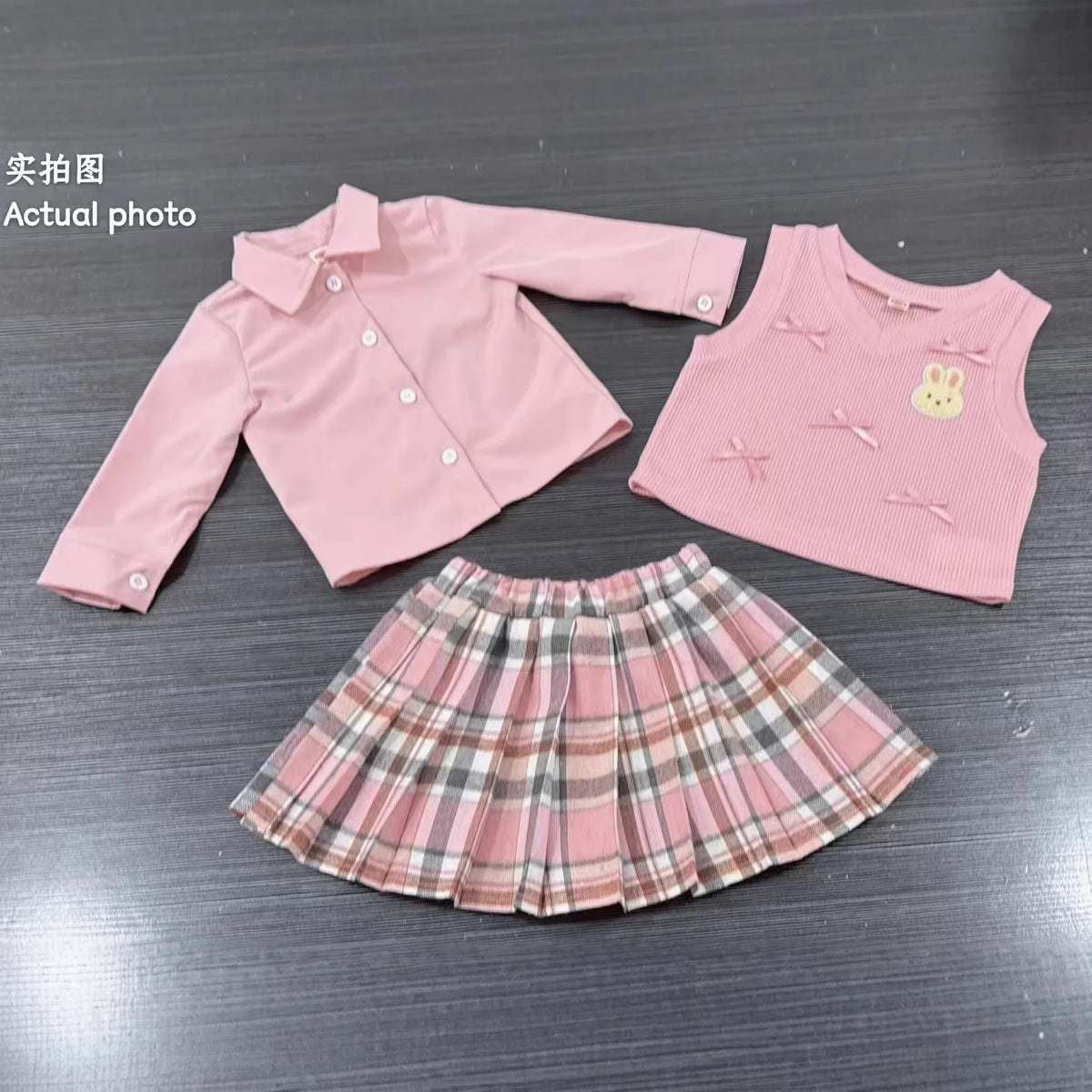 Baby Girls Clothing Sets Cute Style Knit Vest + Shirt + Plaid Pleated Skirt 3pcs Baby Suits 6 9 12 18 24 36 Months Kids Clothes
