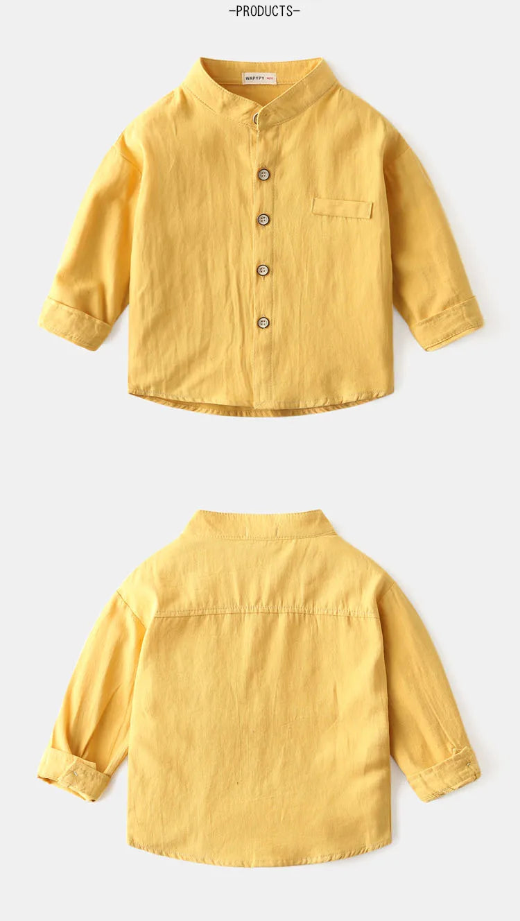 Boys Clothes Baby Boy Shirt Buttons Soft Cotton Kids Blouse Boutique Infantil 1 to 2 3 4 5 6 7 Yrs Casual White Blue Yellow Tops