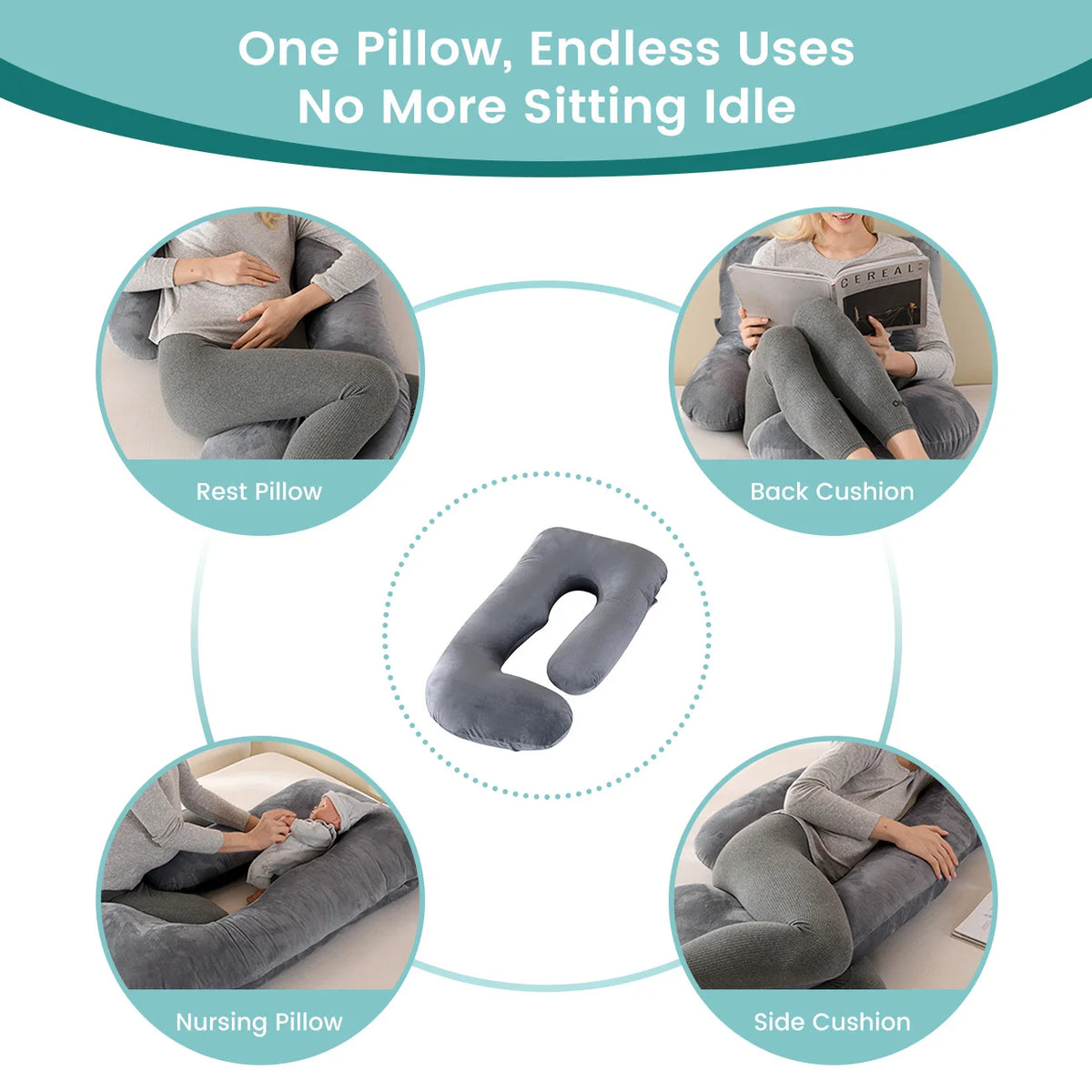 G-Shape Maternity Pillow - Full Body Support Pregnancy Pillow for Side Sleeping, Nursing & Comfort, Gray