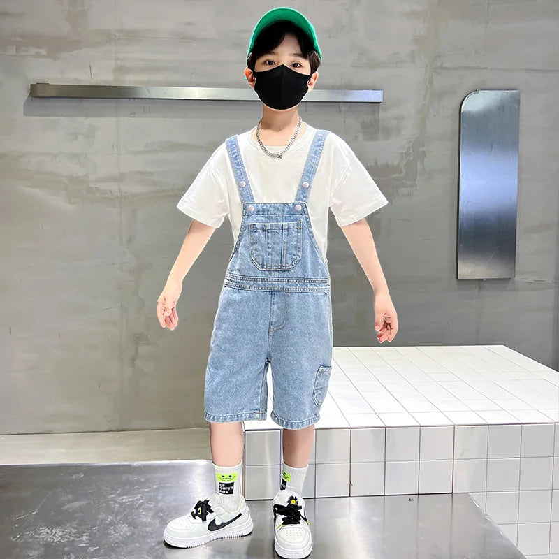 Children's Overalls Pants Boys New Summer Short Jumpsuit New Baby Trousers Bib Jeans Kids Denim Shortalls Age 4 To 14 Years Old