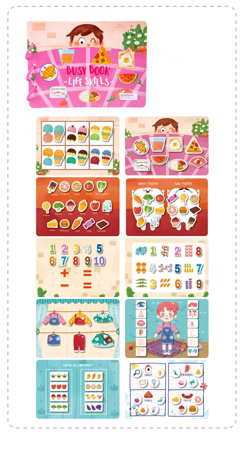Montessori Busy Book for Kids Toddlers Educational Toys Baby Diy Paste Quiet Book Children Animals Numbers Matching Puzzles Toys
