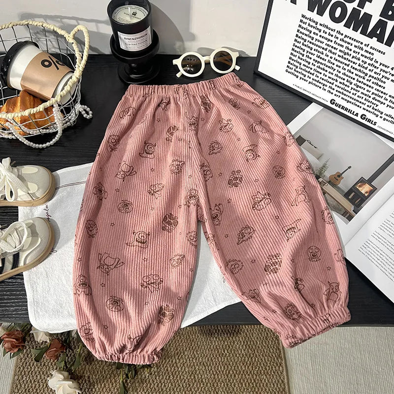 1 to 6 Years Spring Printed Casual Sweatpants Kids Girls Boys Corduroy Pants Loose Design Soft Children Trousers