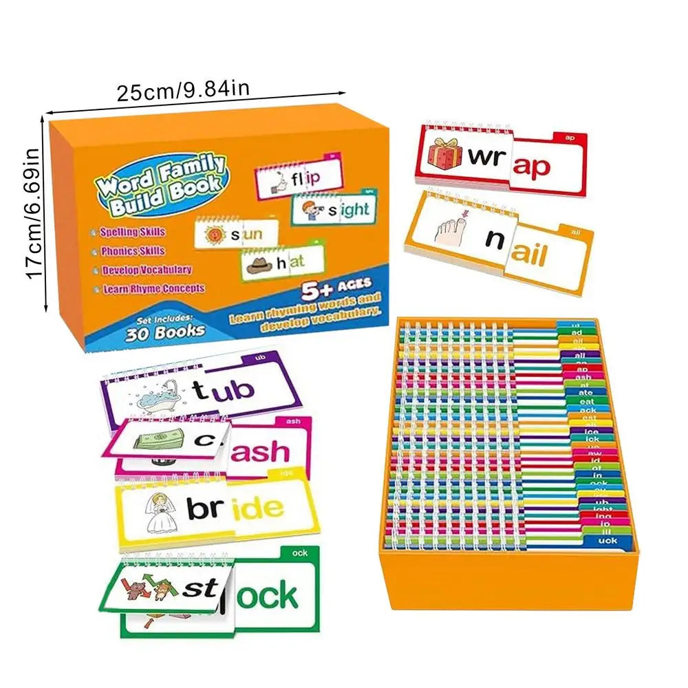 Reading Cards 30 Read and Rhyme FlipBooks Word Family Build Books Flash Cards kindergarten Vocabulary Educational Reading Game