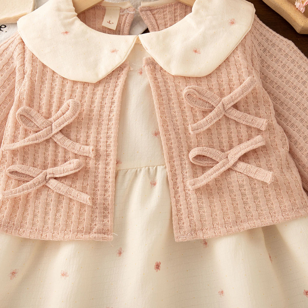 Autumn And Winter New Baby Girl Dress Sweet Bow, Imitation Cardigan Princess Dress Children'S Clothing (9 Months To 3 Years Old)