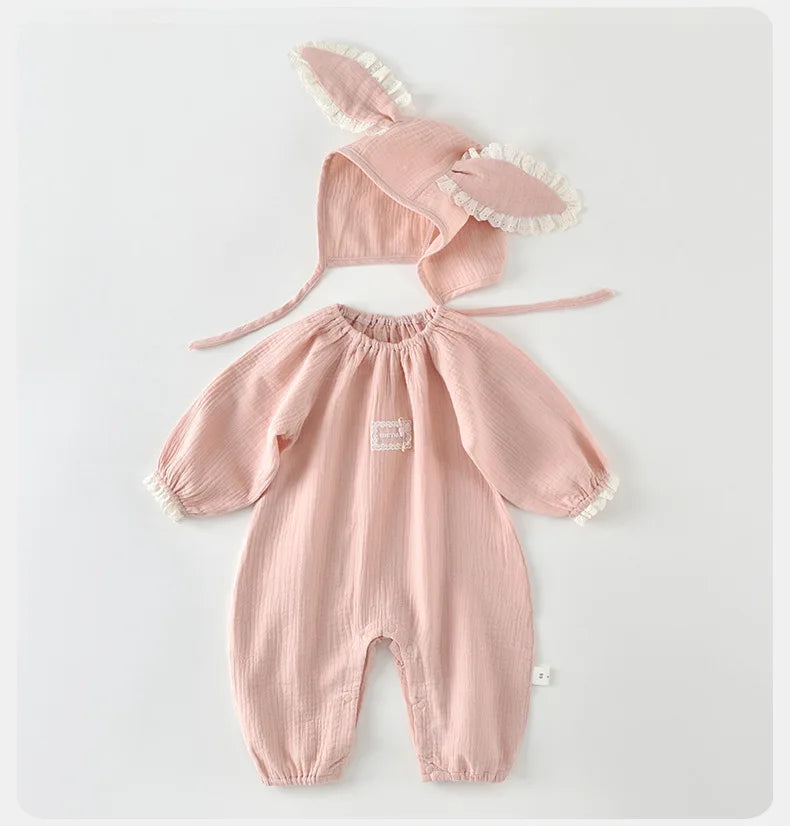 0-2Y Autumn Baby Bodysuit Princess Style Solid Lace Long Sleeved Jumpsuit for Baby Girls Soft Breathable Toddler Romper