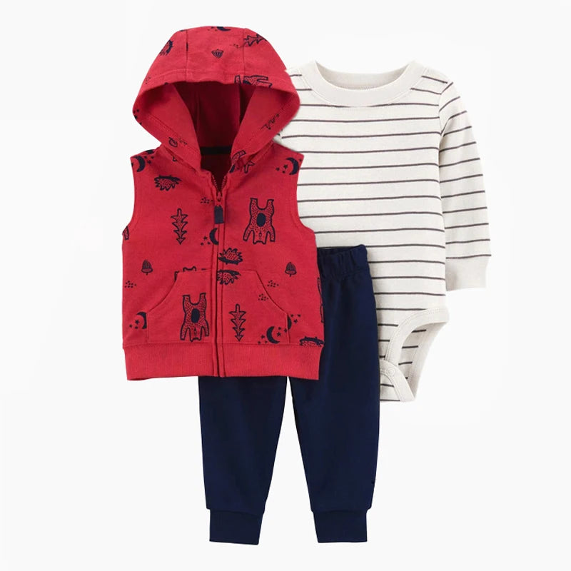 3pcs Baby Clothes Set for Newborns Toddler Girl Boy Clothes Hooded Jacket Trousers + Bodysuits 3pcs Child Sets Infant Outfits