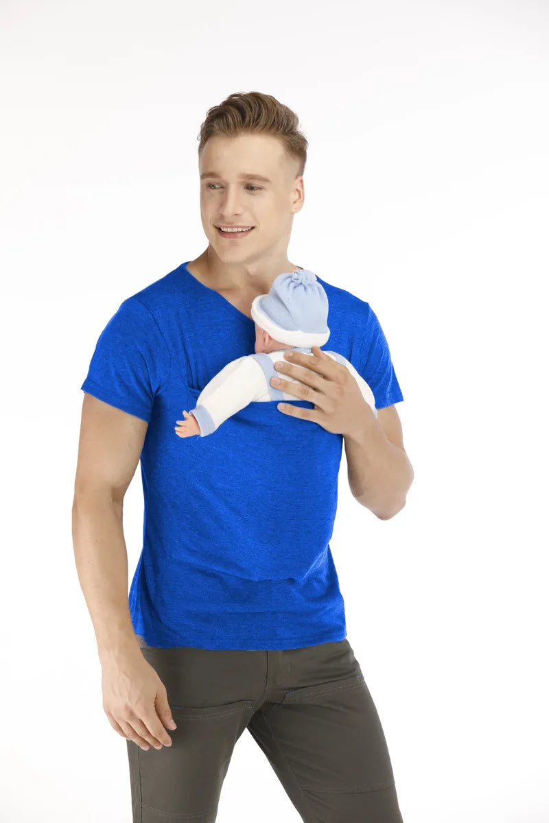 Safety Kangaroo Pocket T Shirt Baby Carrier Pregnancy Clothes Summer Short Sleeve Mother Father Top for Feeding Big Nylon Cotton