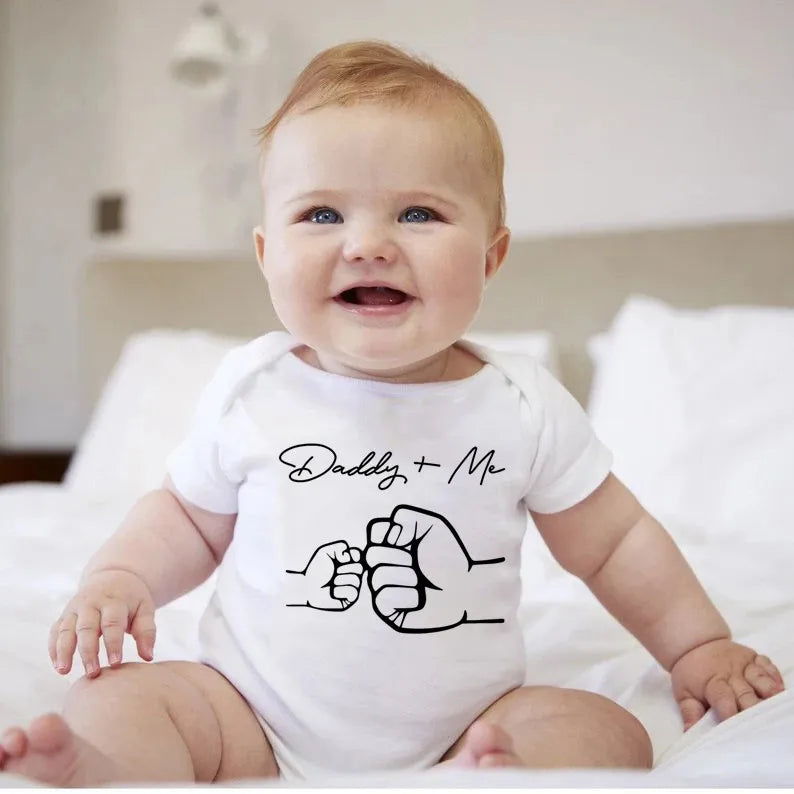 Newborn Baby Boys Girls Clothes Infant Cartoon Daddy and Me Print Short Sleeve Bodysuit Summer Romper Infant Jumpsuit