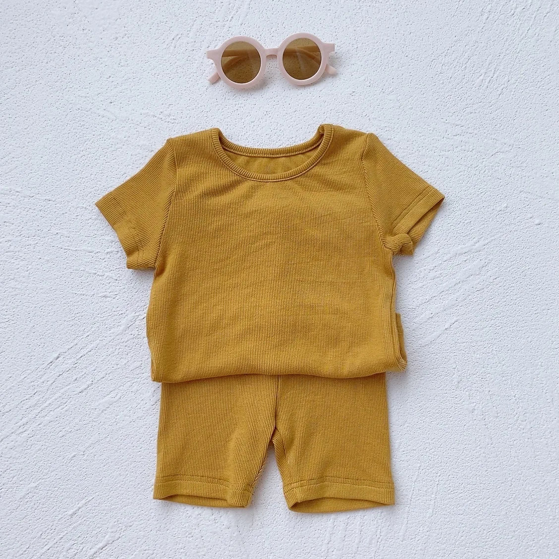 Baby Cotton Ribbed Clothes Set Short Sleeve Tops + Shorts 2pcs Suit Candy Color Baby Girl T Shirts Solid Boys Shorts Outfits