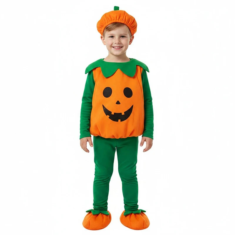 2026 Baby Girls Boys Children Jumpsuit Halloween Pumpkin Costume with Hat Cosplay Stage Performance Christmas Party Costume