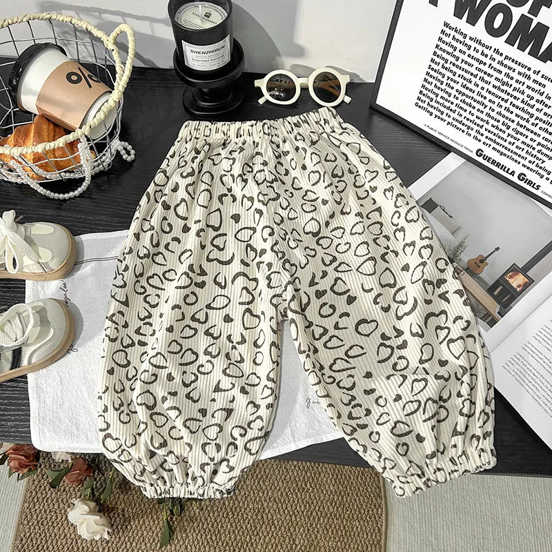 1 to 6 Years Spring Printed Casual Sweatpants Kids Girls Boys Corduroy Pants Loose Design Soft Children Trousers