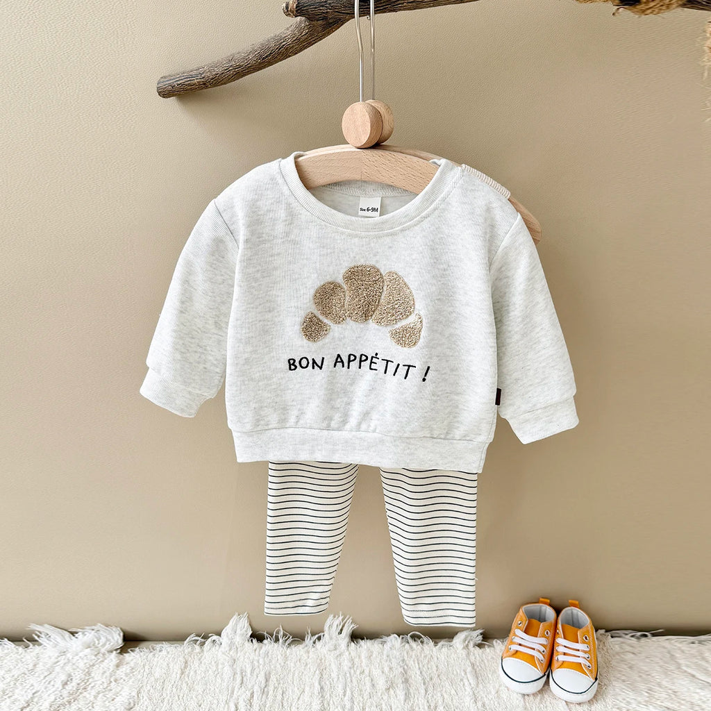 Ins Newborn Clothes Boys Girls Sets Spring 2Pcs Cartoon Embroidery Long Sleeve Top+Pants Cotton Autumn Tracksuit Toddler Outfit