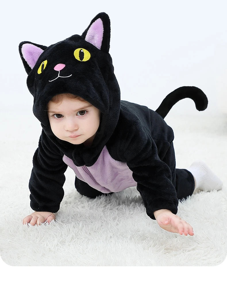 Halloween Cosplay Newborn Baby Boy Girl Clothes Romper Cartoon Cat Costume Jumpsuit  Winter Warm Onesie Outfits for Boys Girls
