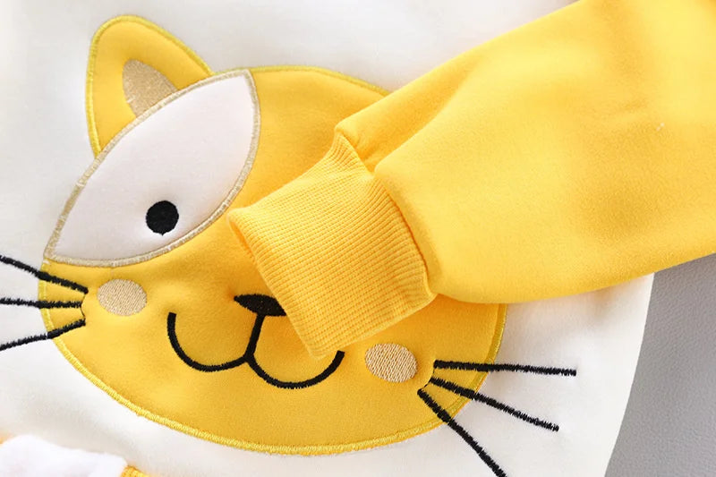 2023 Winter Baby Clothes Sets Autumn Cotton Thick Warm Suit Hooded Sweater Cartoon Cute Three-Piece Baby Girls Boy Fleece Outfit