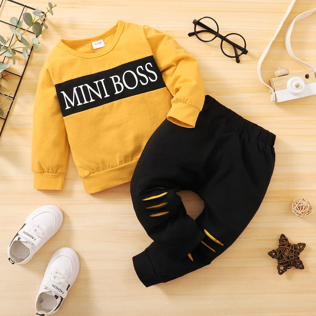 Baby Boy Clothes Toddler Boy Outfit Suit Letter Printing Long Sleeve Top + Pants 2PCs Fashion Infant Spring Sports Clothes