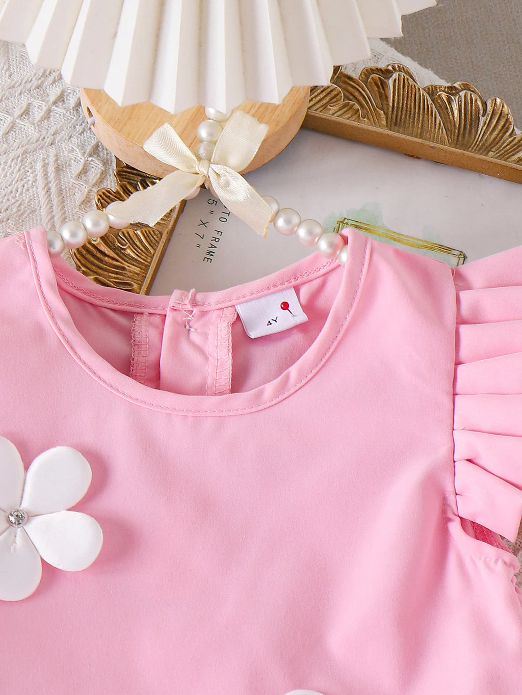 Cross-border Summer New Girl Sweet and Comfortable 4-7 Years Old Pink Top + Pantsuit