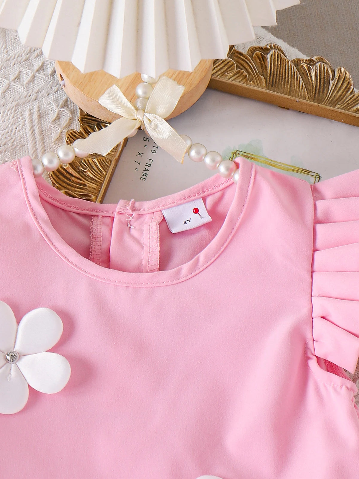 Cross-border Summer New Girl Sweet and Comfortable 4-7 Years Old Pink Top + Pantsuit