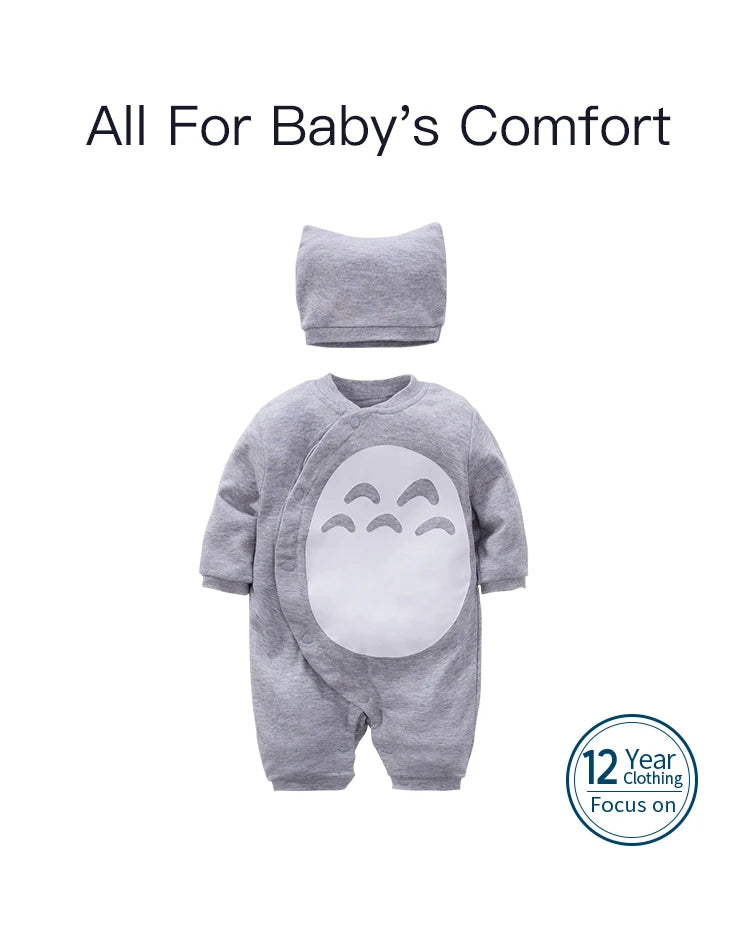 Newborn Clothes Cute Casual Pajamas Cotton Comfortable And Soft Spring And Autumn Long Sleeved 0-12 Baby Jumpsuit+Hat