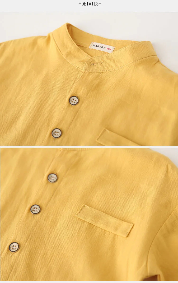 Boys Clothes Baby Boy Shirt Buttons Soft Cotton Kids Blouse Boutique Infantil 1 to 2 3 4 5 6 7 Yrs Casual White Blue Yellow Tops