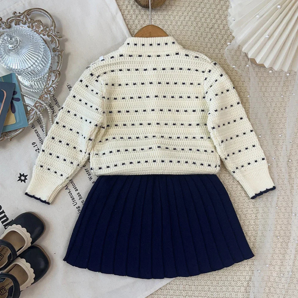 2-6 Years Old Cute Baby Girls Outfits Autumn and Winter New Knitted Sweater and Short Skirt Children's Sweet Princess Clothing