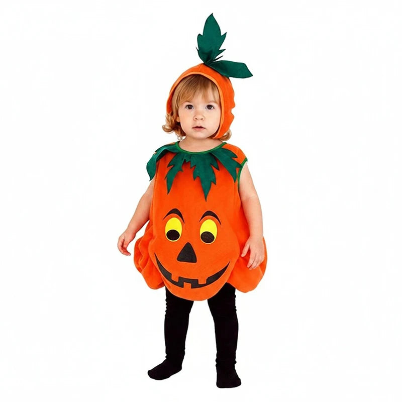 2026 Baby Girls Boys Children Jumpsuit Halloween Pumpkin Costume with Hat Cosplay Stage Performance Christmas Party Costume