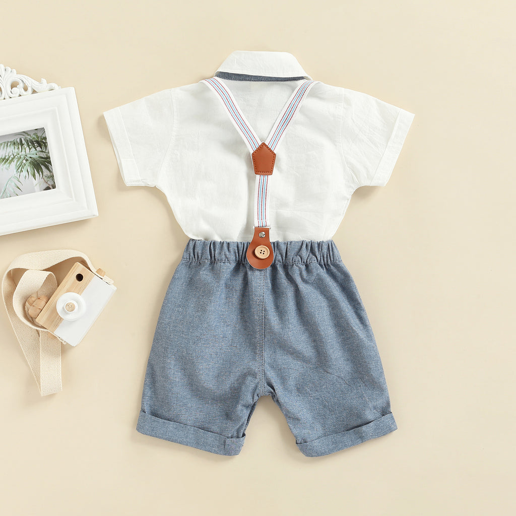 0-3Y Newborn Baby Boy Gentleman Outfits Short Sleeve Shirts Romper Overalls Shorts Infant Summer Boys Clothes Formal Suits 2Pcs