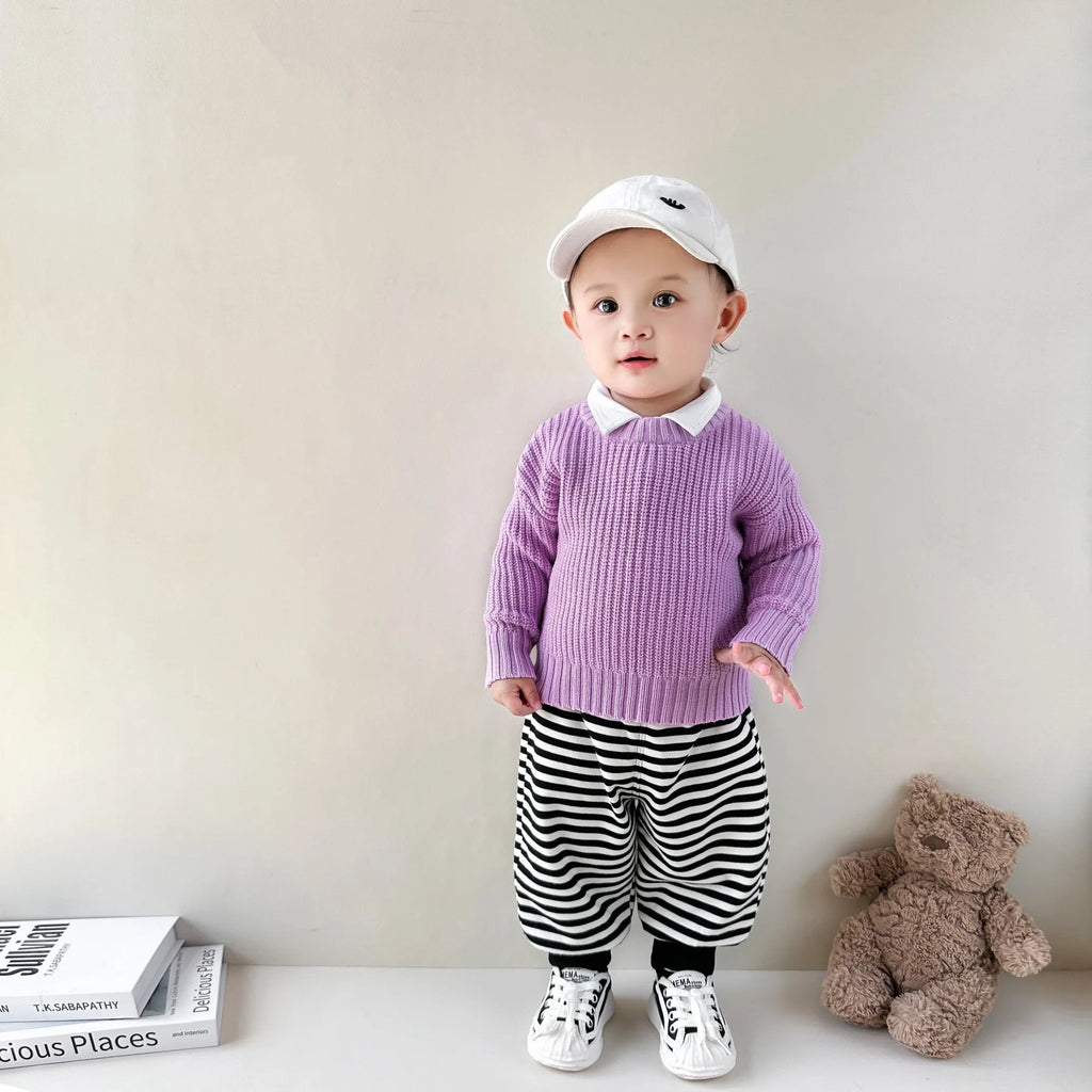 0-6Yrs Baby Boys Sweaters Spring Autumn Children Solid Color Basic Warm Knit Sweater Kids Girls Baby Pullover Sweaters Clothes