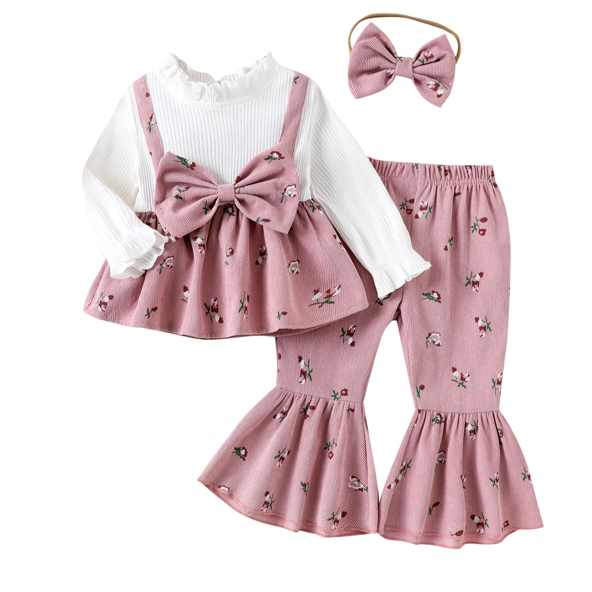 Spring and Autumn New Style Girls Are Sweet and Comfortable 1-4 Years Old White Long-Sleeved Color Matching Top + Trousers