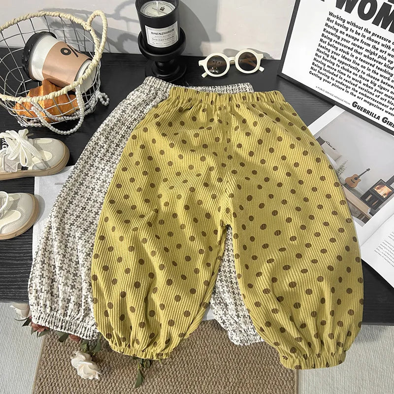 1 to 6 Years Spring Printed Casual Sweatpants Kids Girls Boys Corduroy Pants Loose Design Soft Children Trousers