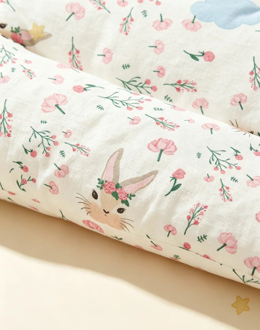 1Pc 100% Cotton Soft Comfortable Floral Rabbit Shaped Kids Pillow