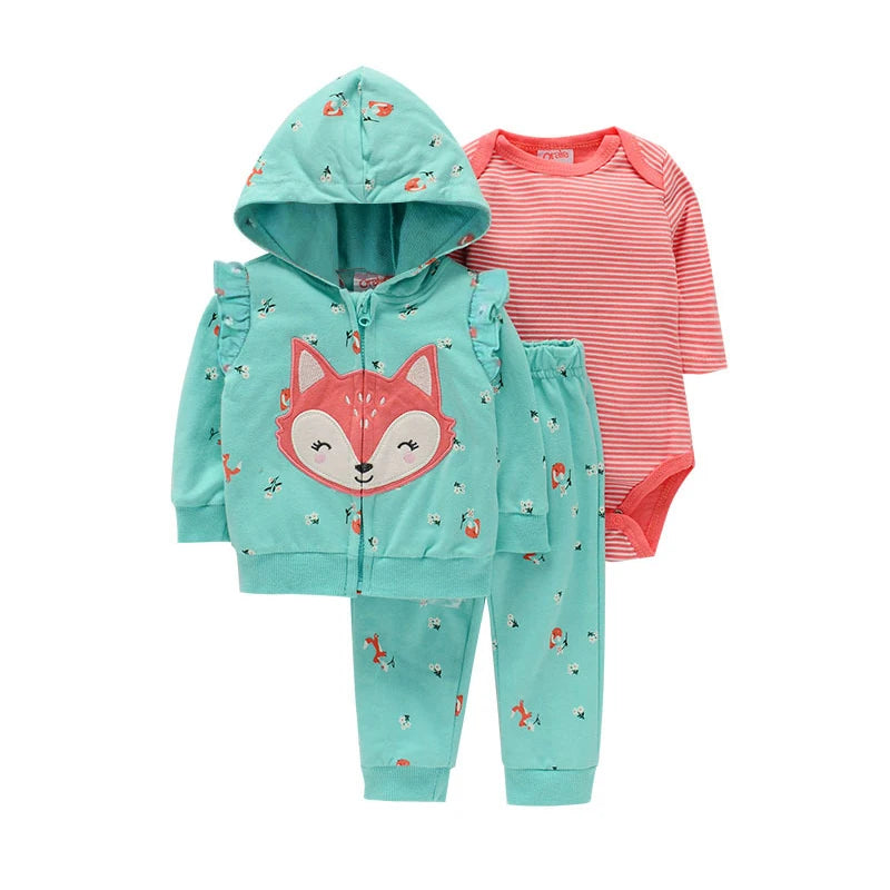 3pcs Baby Clothes Set for Newborns Toddler Girl Boy Clothes Hooded Jacket Trousers + Bodysuits 3pcs Child Sets Infant Outfits