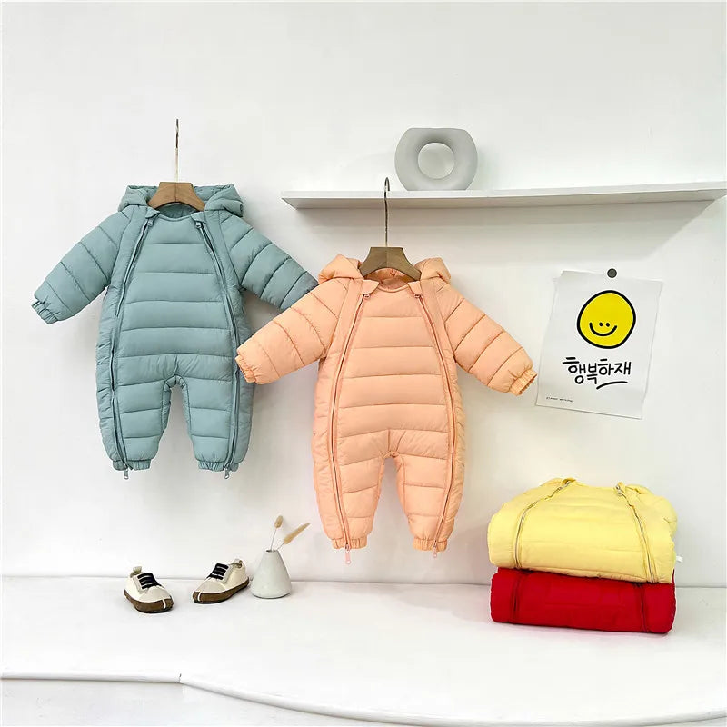 New Newborn Baby Clothes Jumpsuit, Solid Color Crawling Clothes for Boys and Girls Aged 0-3 Years, Winter Cotton Outfits for
