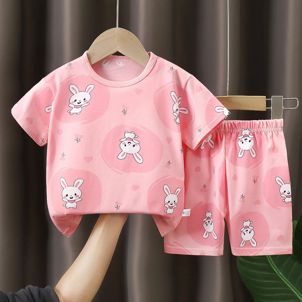 2-6 Years Baby Girl Summer Set Children's Short-sleeved Shorts Suit Cotton T-shirt Little Girls Unicorn Giraffe Cartoon Set
